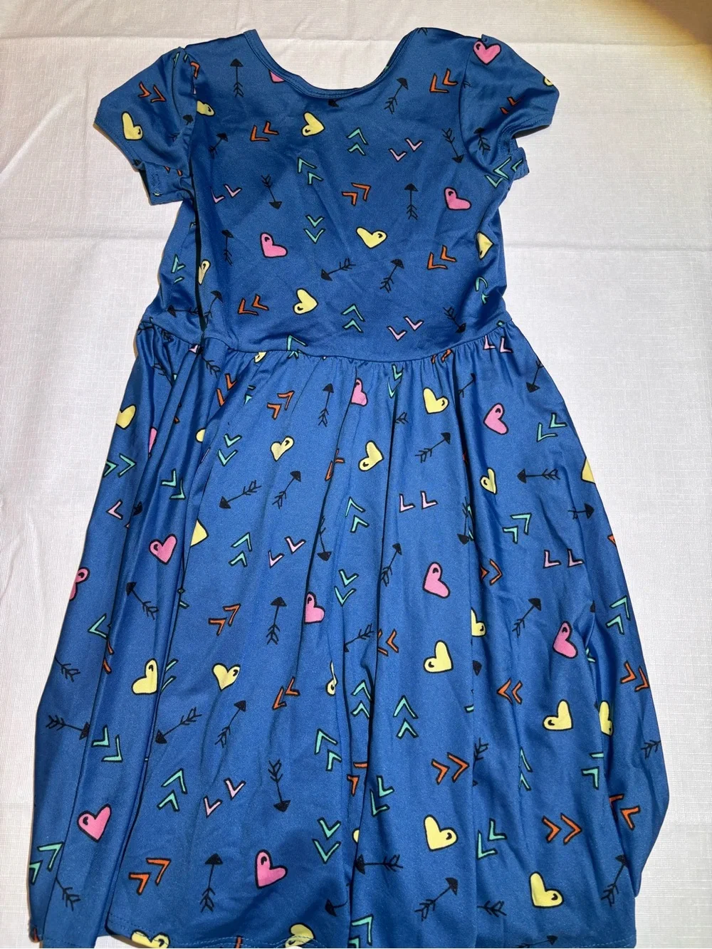 Dot Dot Smile Navy Twirl Dress with Pink & Yellow Hearts